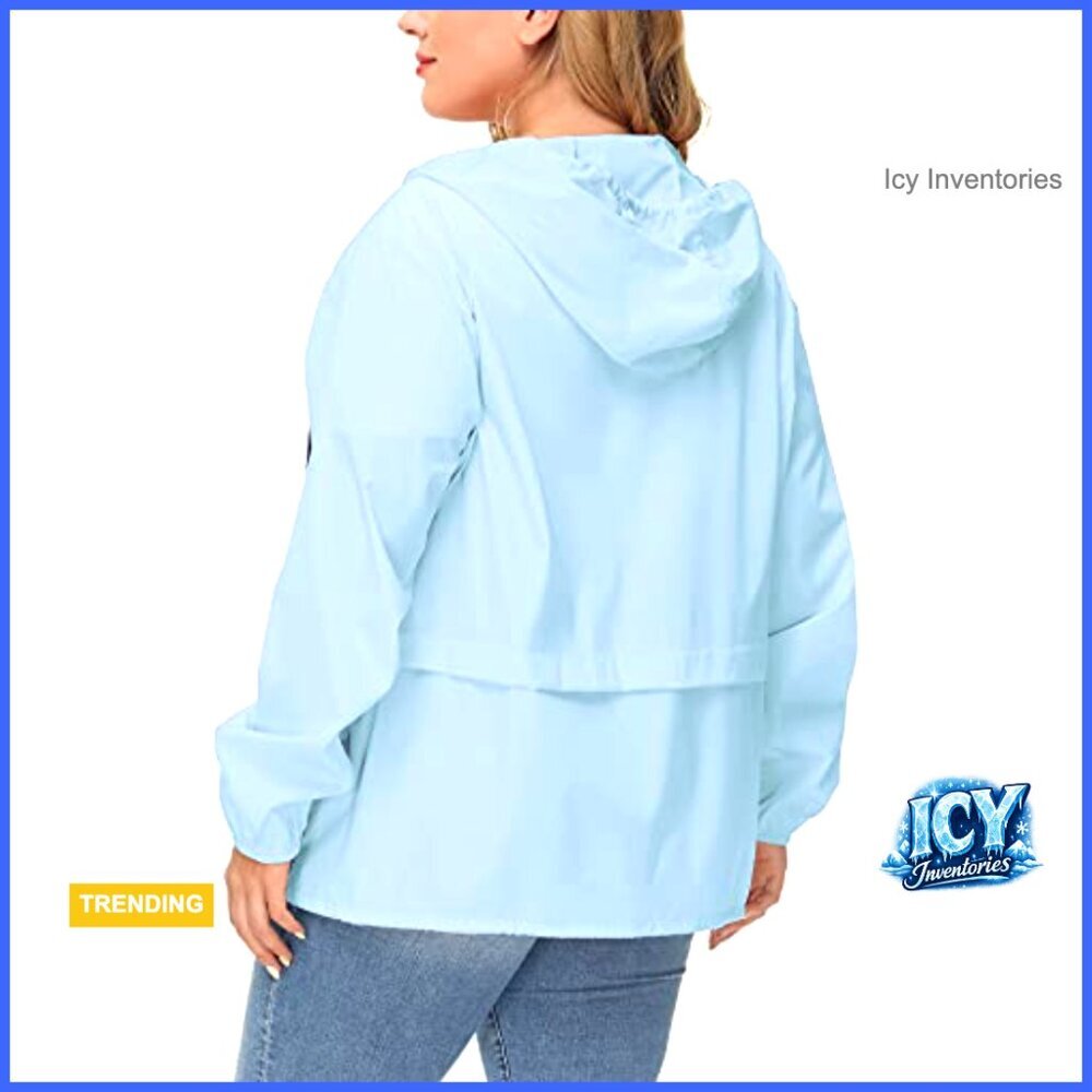 Waterproof Rain Jacket Packable Hooded Windbreaker Plus Size - Picture 4 of 5